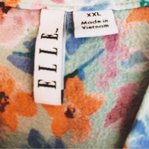 EUC Elle XXL Multicolored Floral Blouse With V-Neck & Ruffle Cap Sleeves - Picture 3 of 5